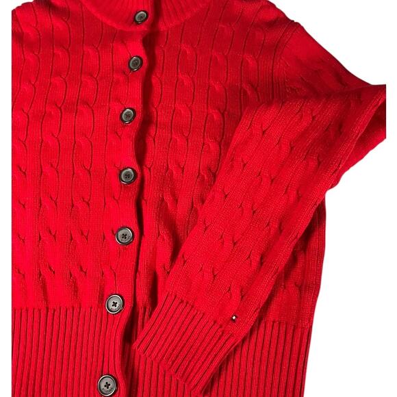 Tommy Hilfiger Red Cable Knit Button Cardigan Women’s Large 100% Cotton Preppy - Picture 12 of 13